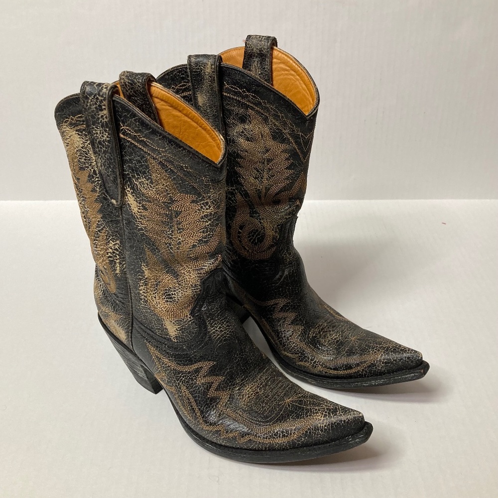Old Gringo Size 8.5B Brown Black Crackled Leather Short Nevada Boots Pointy Toes